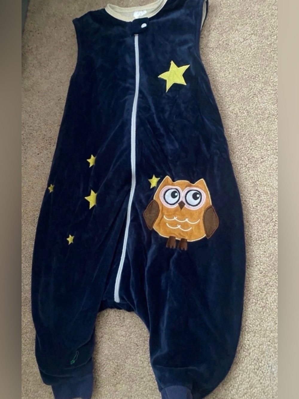 12-18 Months Navy Kids Sleeping Bag Pajamas with Yellow Stars & Owl